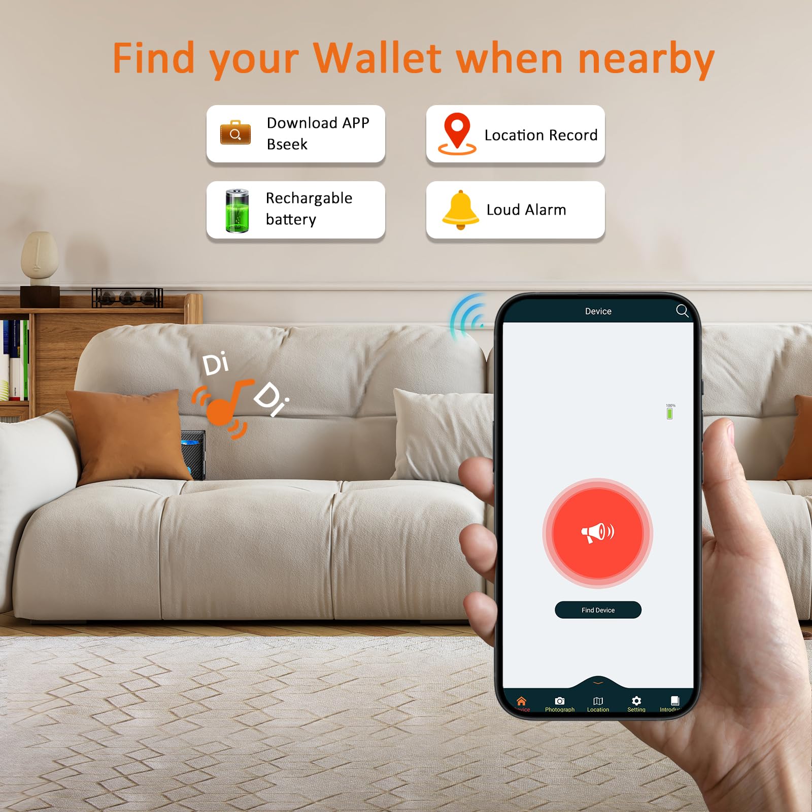 Anti-Lost Bluetooth Wallet Tracker & Finder, Compatible with Anroid, Slim Leather with 1 ID Window, Credit Card Holder with Gift Box (iOS-KBF005-Carbon Black) (Carbon&Black, Android)