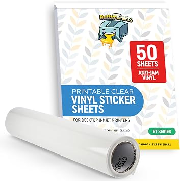 Clear Printable Vinyl Sticker Paper 50 Sheets Epson Printers + Self Adhesive Laminating Film Anti-UV Vinyl 12x30ft Glossy