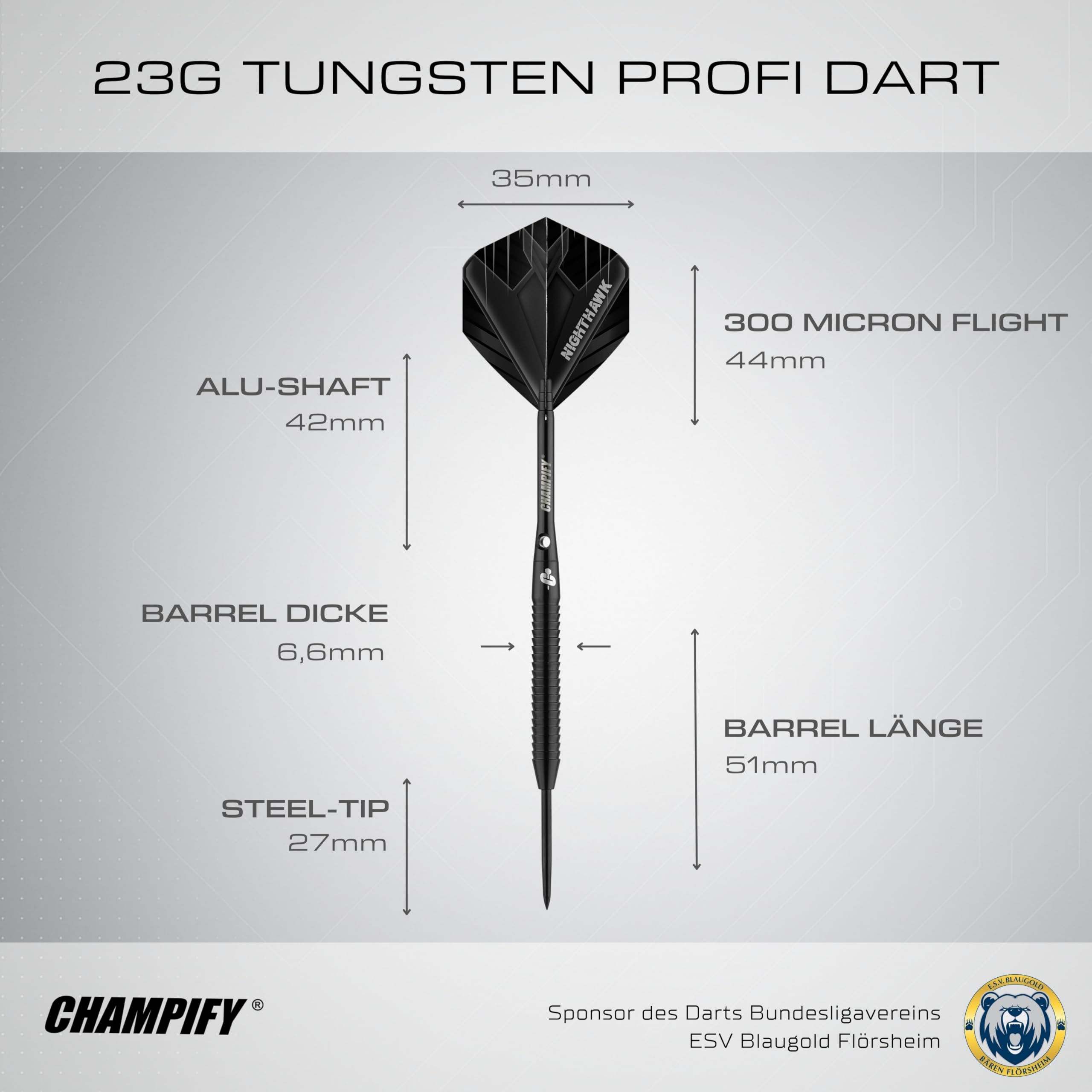Champify® 90% Tungsten Darts Set mit schwarzer Darttasche| 3 Steeldarts mit 9 Alu-Schäften & 9 Flights | Dart Set mit Zubehör | Dartpfeile mit Metallspitze