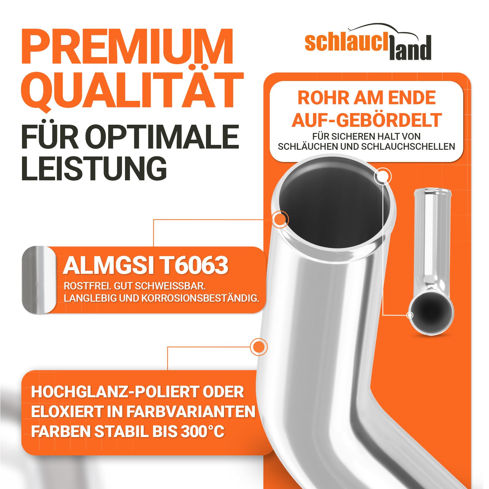 45° ALU-ROHRBOGEN AD-Ø 51mm Schwarz Alurohr poliert & gebördelt | AUSWAHL FARBEN & GRÖSSEN | Alu-Rohr-Bogen DIN EN T6063 Grad Aluminium Rohr Winkel Motor KFZ LLK Bogen Turbo Schlauch-Verbinder