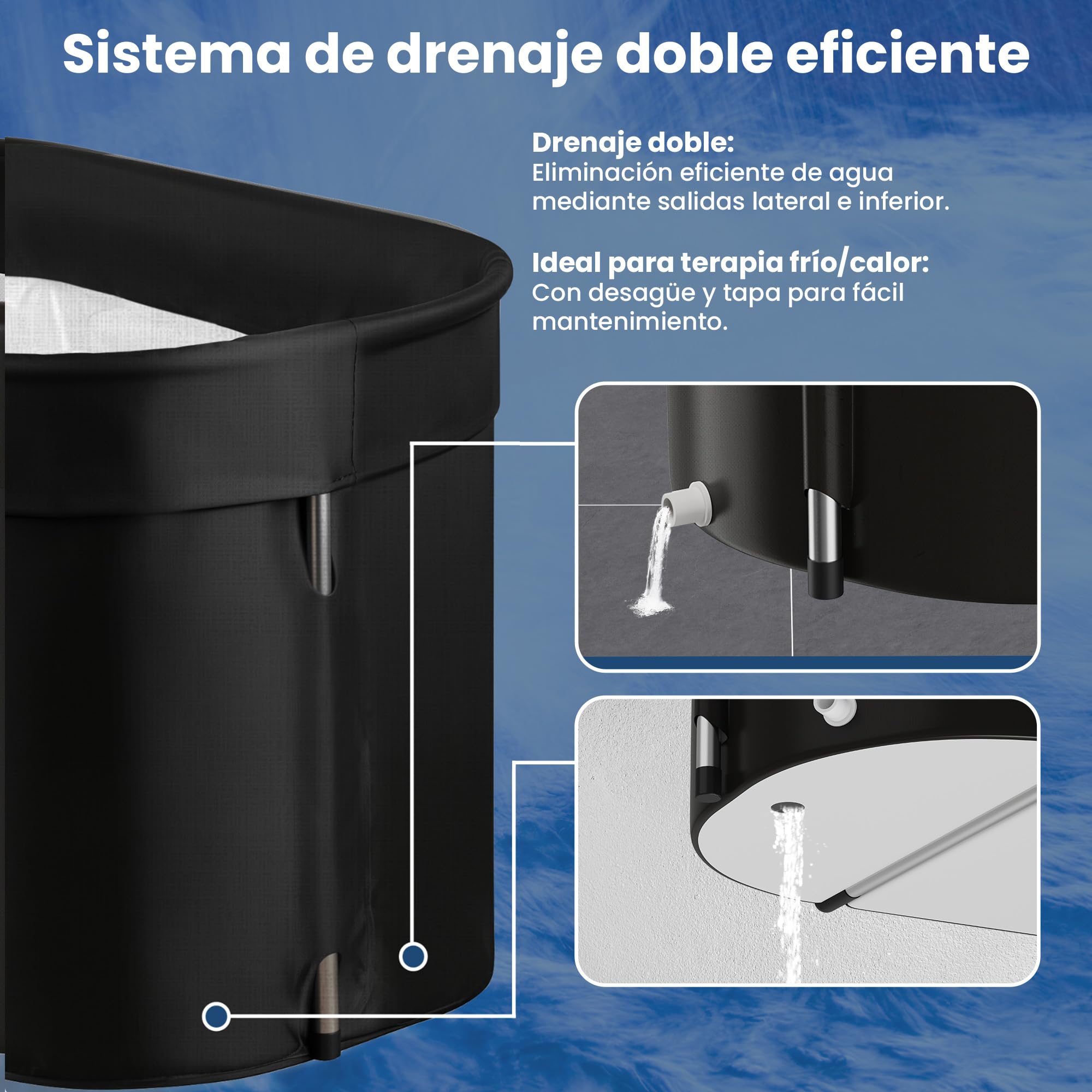 Faas Baño de Hielo XL 420L – Bañera Plegable para Adultos – Incluye Tapa, Tubo de Drenaje & Accesorios – Ice Bath – Portátil, PVC Duradero, Fácil de Montar – Negro