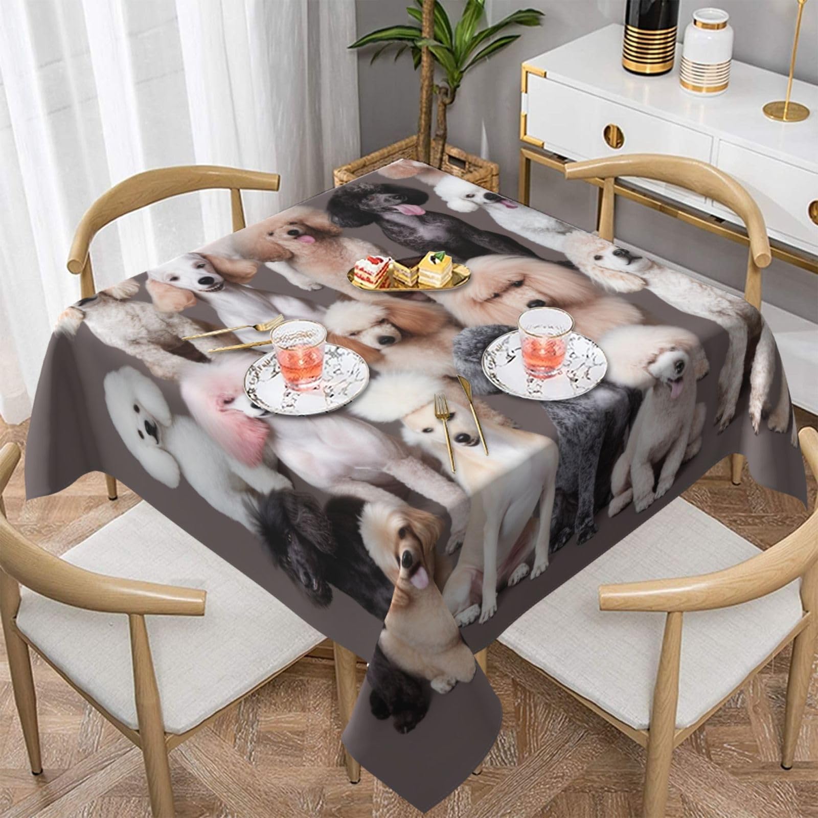 WPKJU Oodles of Poodles Printed Square Tablecloth 60x60 inch Water Resistant Table Cover Washable Rectangle Table Cloth for Dining Tables
