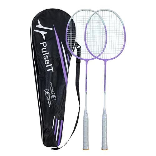 PulseITSmash Badminton Racket- for Men & Women. Lightweight Aluminum Frame with High Tension Strings. Indoor/Outdoor Badminton Racquet for Training, Power Play & Control. (Purple)