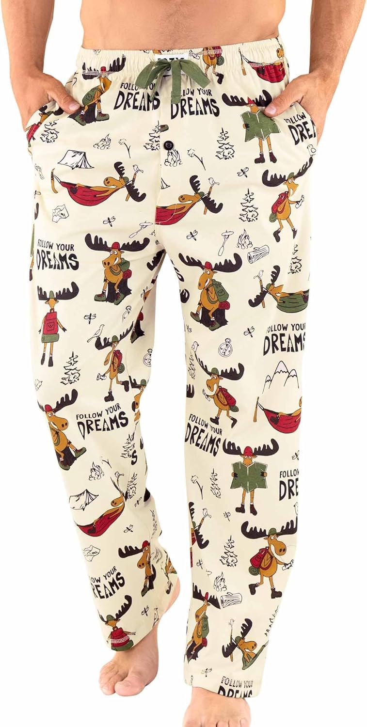Lazy One Funny Moose Pajama Pants for Men, Men's Separate Bottoms, Lounge Pants