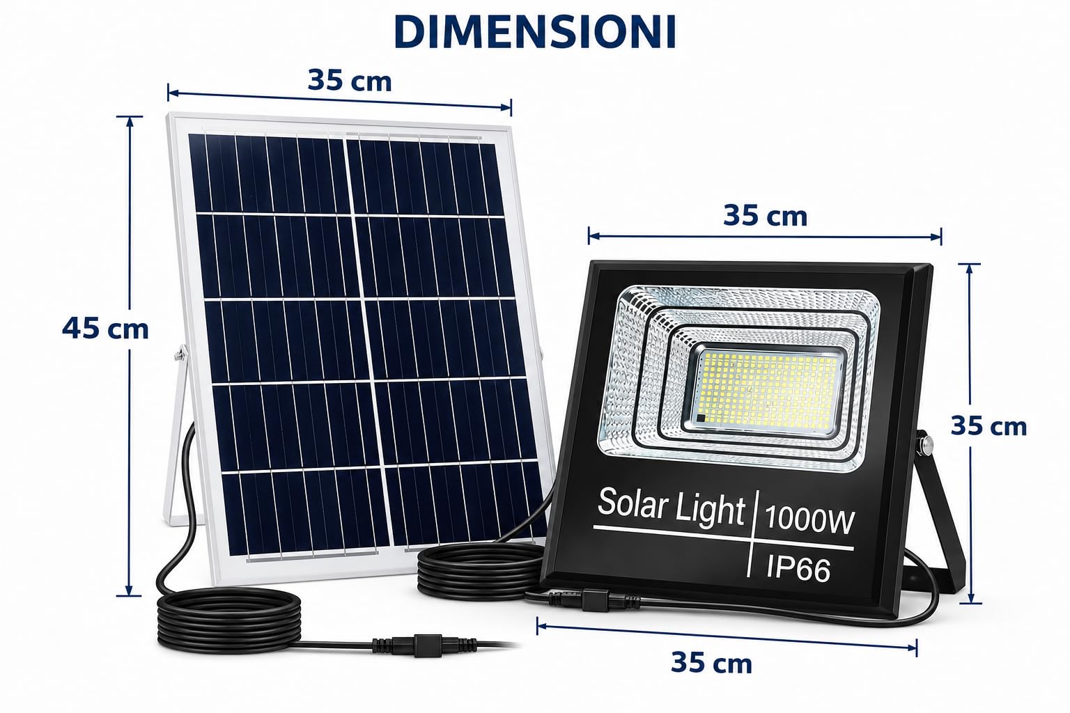 Faro Solare LED 1000W con Pannello Solare, Luce da Esterno 6500K Ultra Potente, Sensore Crepuscolare Automatico, Telecomando, IP67 Impermeabile, Faretto Solare per Giardino, Cortile, Garage, Vialetto