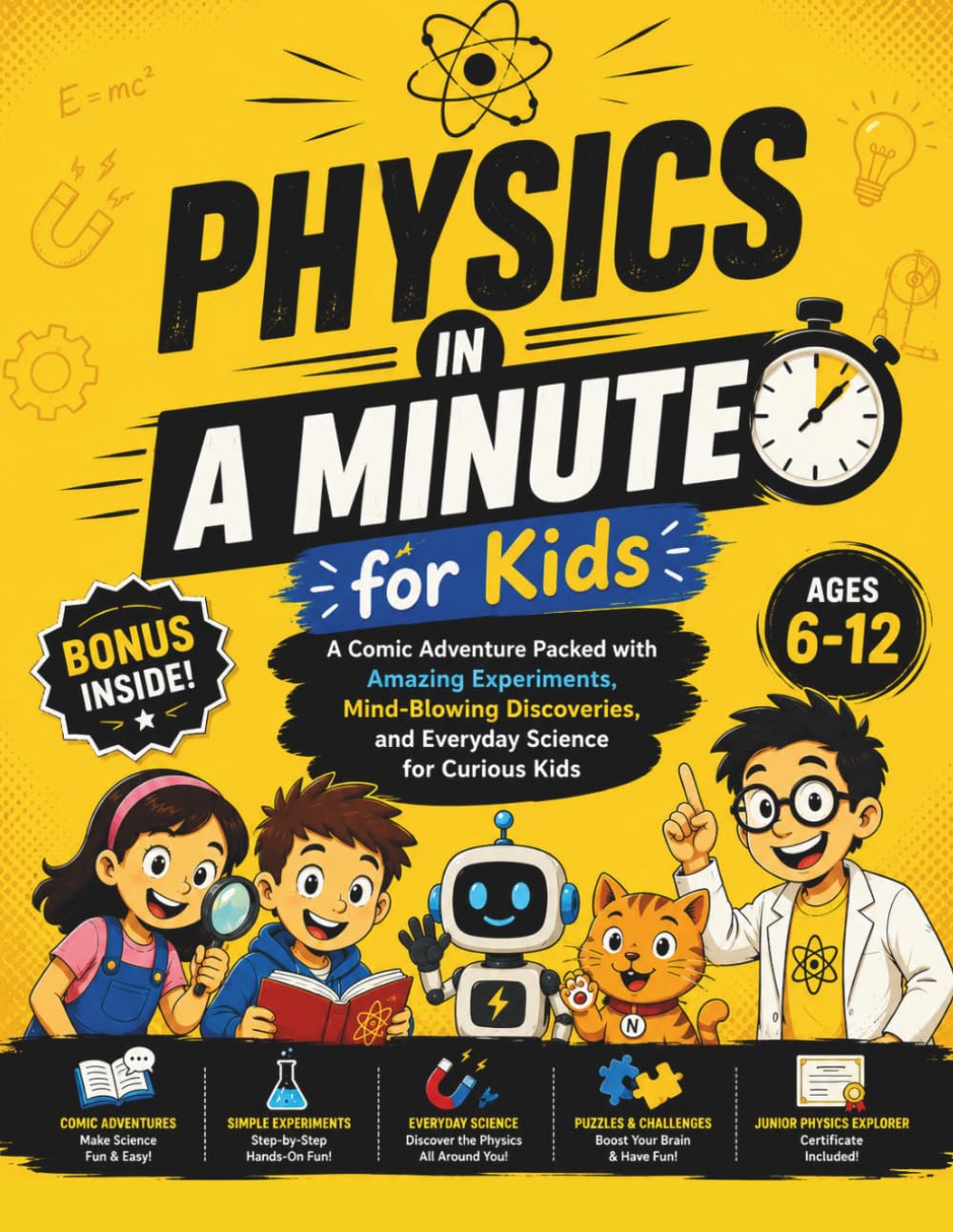 Physics in a minute kids book: A Comic Adventure Packed with Amazing Experiments, Mind-Blowing Discoveries, and Everyday Science for Curious Kids 6-12