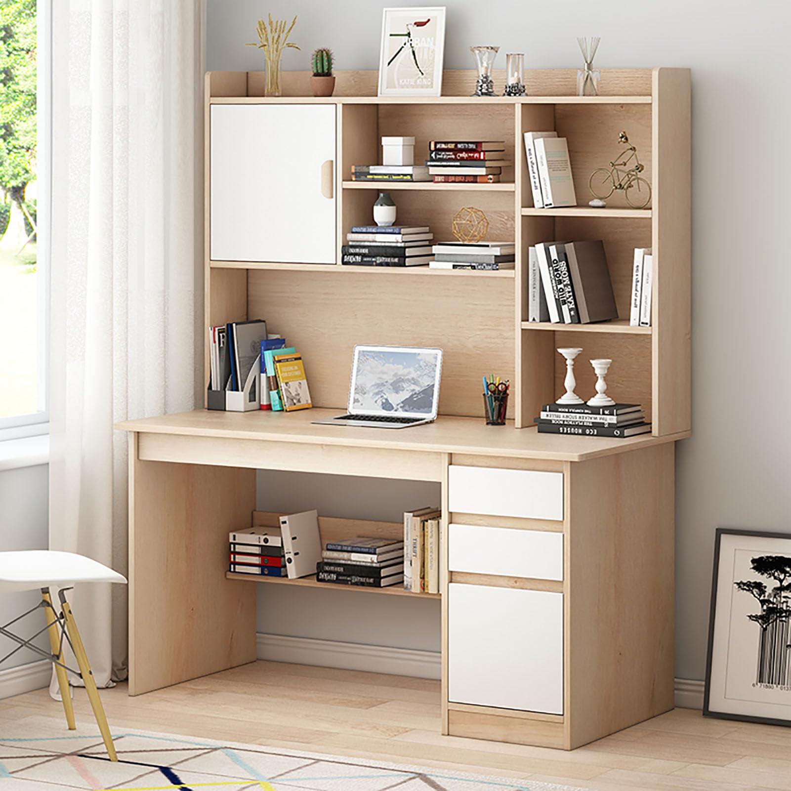 Wdsopk Wood Modern Home Office With Storage Shelf, Writing Table Workstation With Hutch & Bookshelf, Pc Laptop For Study & Workspace Nization（-120X45x163cm=）