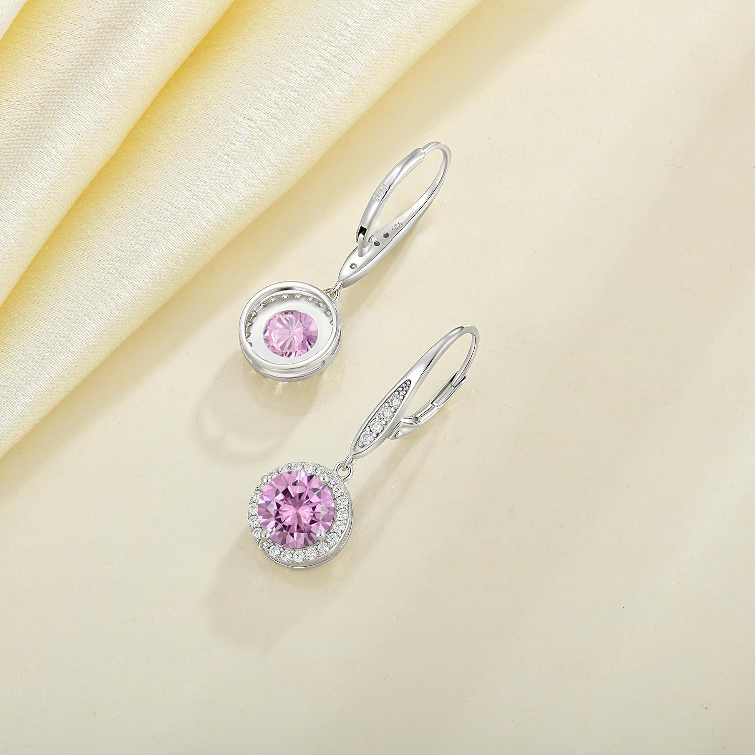 JO WISDOM Women Dangle Earrings,925 Sterling Silver Dangle Birthstone Gemstone Earrings 8MM Cubic Zirconia,Leverback Jewelry for Women