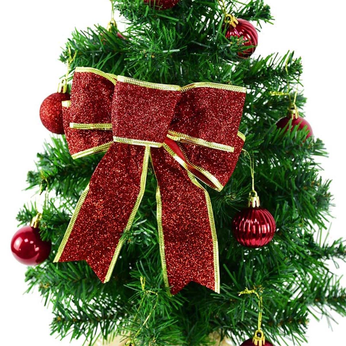 Lot De 48 Décorations Couronne De L'Avent – Nœuds Rouges Avec Attaches Dorées Et Clochette, Pour Sapin Et Guirlandes