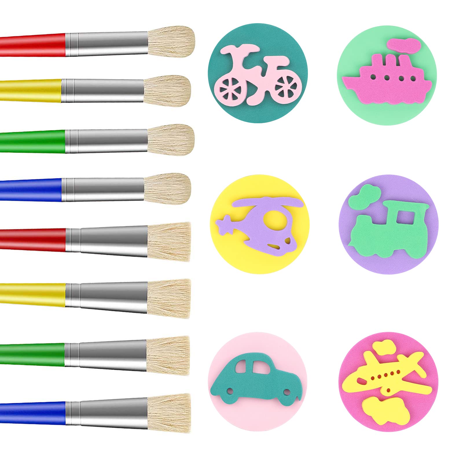 AniyooKids Paint Brushes, Children Paint Brushes Round and Flat with DIY Sponge Graffiti Seal , 14Pcs Colorful Paint Brush for Children toddlers Beginners