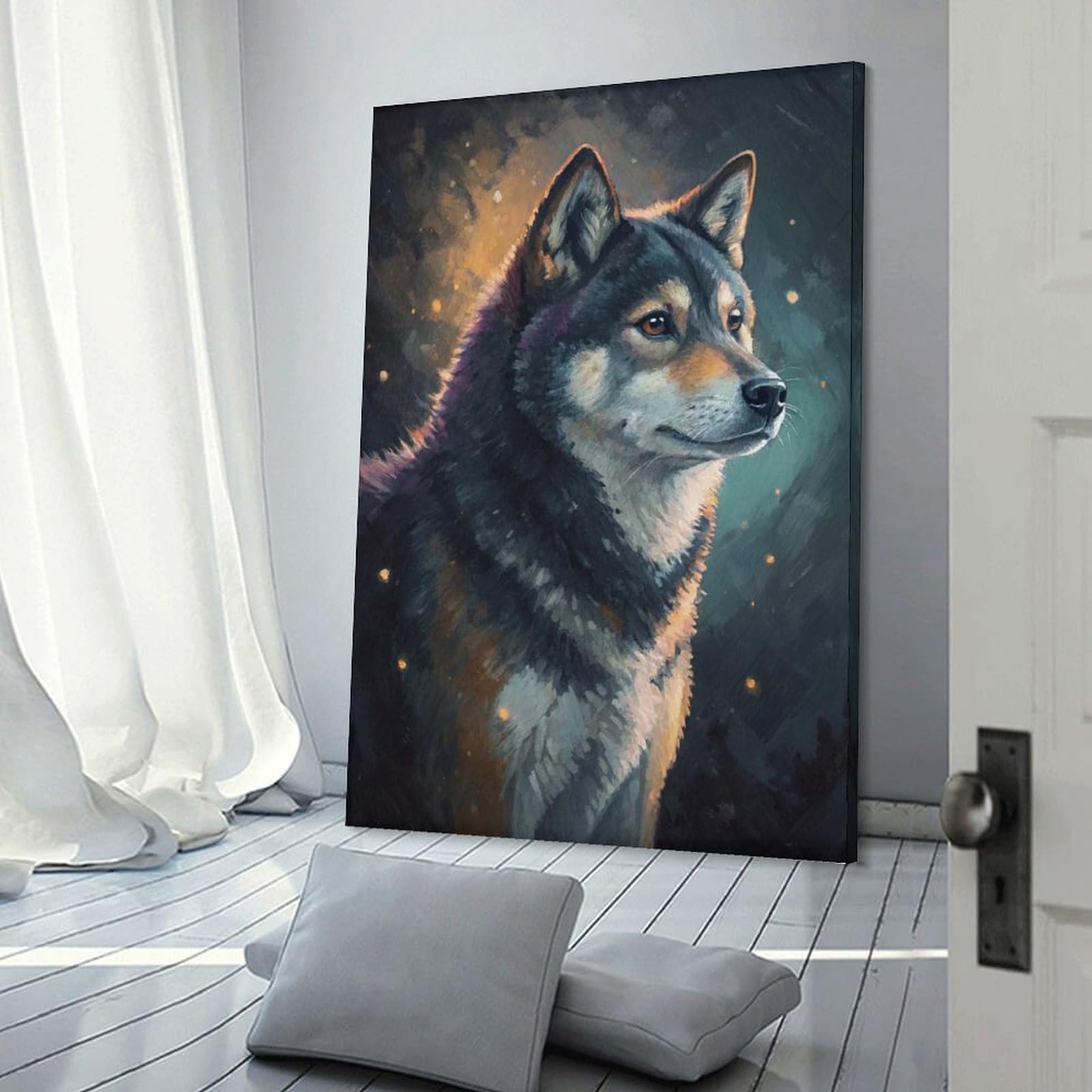 Junmoney Wolf Portrait with Golden Light Decorative Canvas Print, 12x18inch(30x45cm), for Gallery Wall Decor And Room Displays, Wall Decor Suited to Curated Displays
