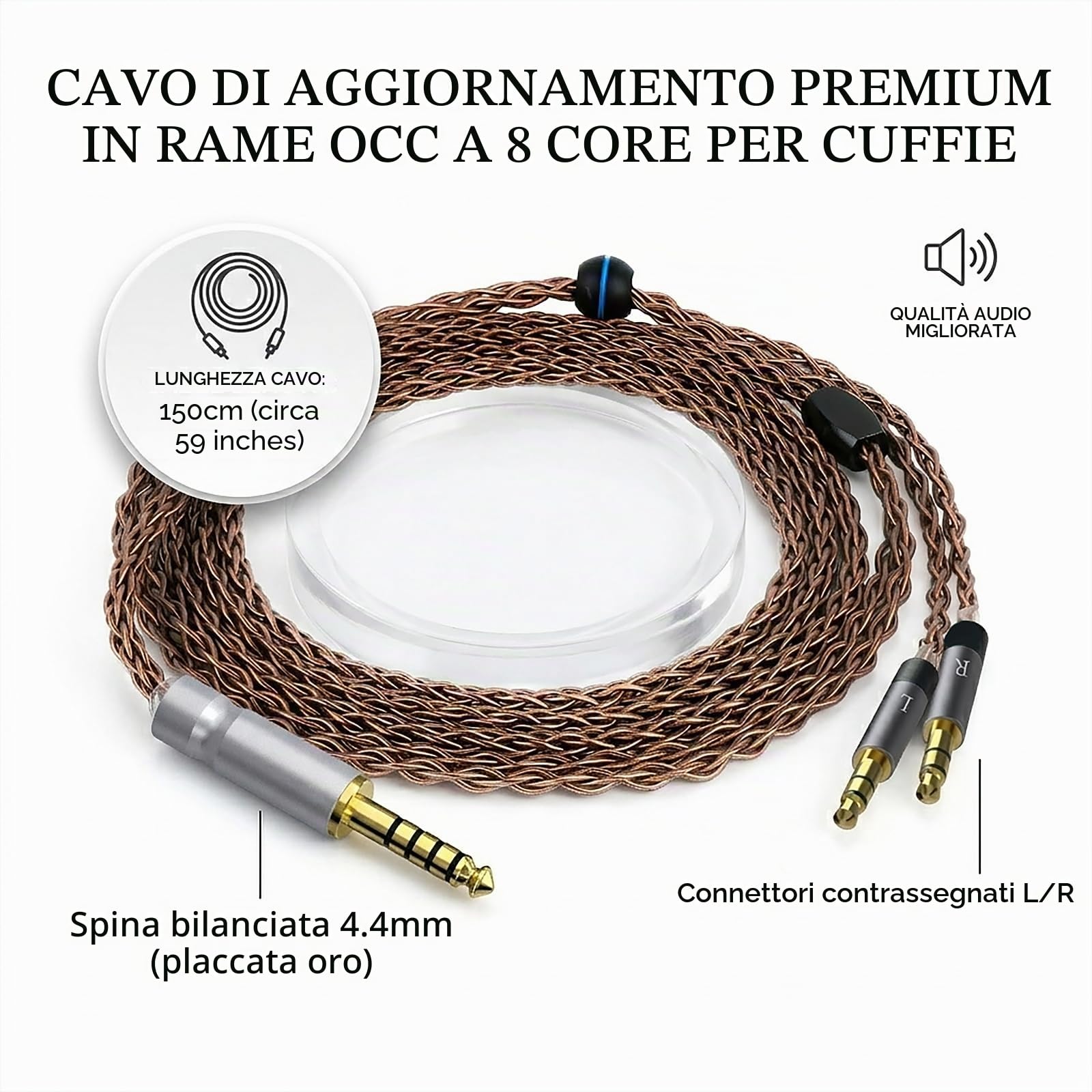 GEEKRIA Apollo Cavo audio di aggiornamento in rame monocristallo, compatibile con Meze Audio 99 Classics, 109 PRO, LIRIC 2, Strada, 4,4 mm verso doppio 3,5 mm (1,5 m)