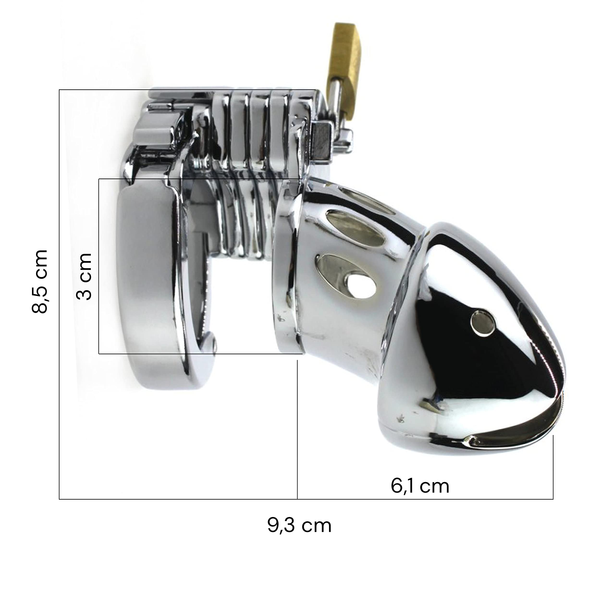Gabbia di castità Gabbia per pene in metallo Cintura di castità regolabile per uomo Gabbia di castità per uomo color argento Lunghezza 8cm ⌀3cm Lucchetto e chiavi castita per uomo gabbia FOPS N25-2