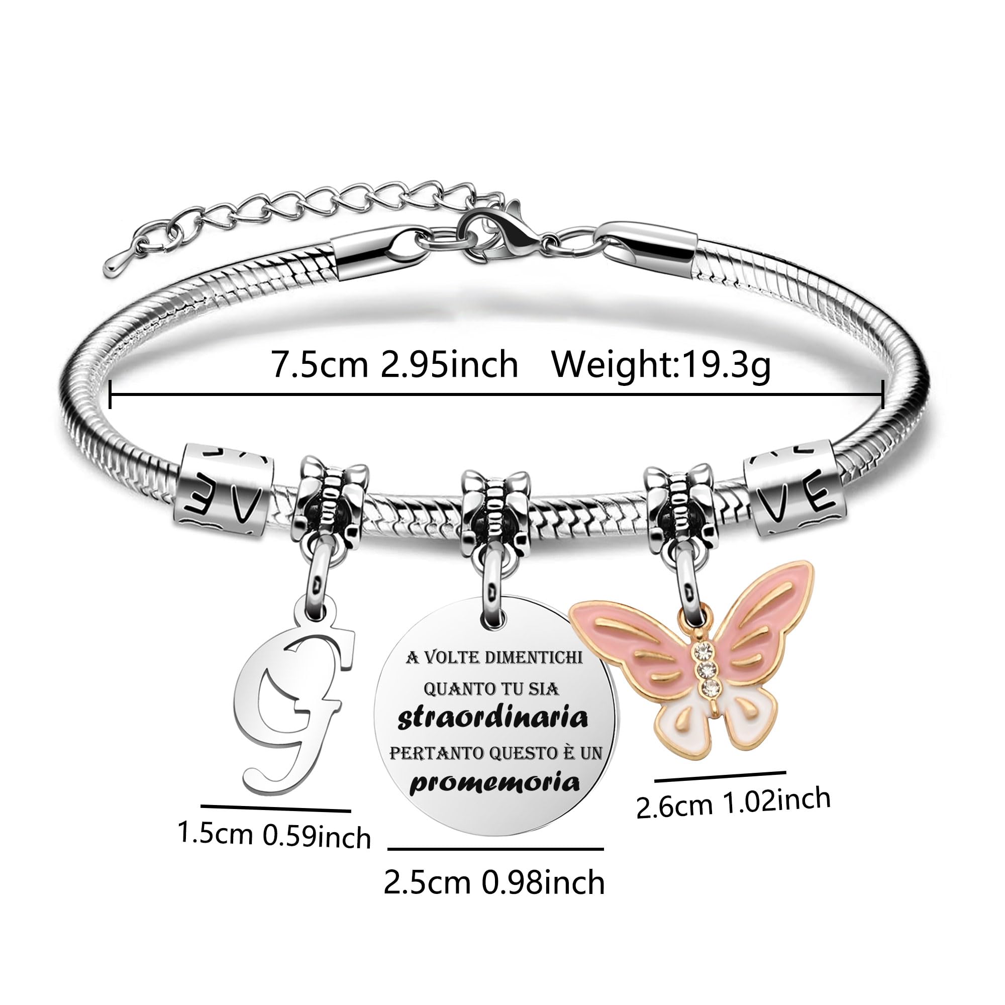 SAMORION A Volte Dimenticati quanto tu sia straordinaria pertanto questo è un promemoria-Moda Rosa Farfalla Ciondolo Lettere Iniziali Braccialetti Regalo Ispiratore Per le Donne Ragazze Nipote