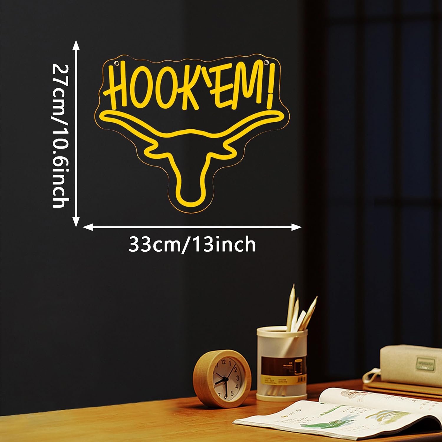 Hook Em Horns Neon Sign, LED Texas Bull Head Neon Light USB Powered Dimmable, for Man Cave University Dormitory Game Room Alumni Bar Birthday Gift(13 * 10.6 In)