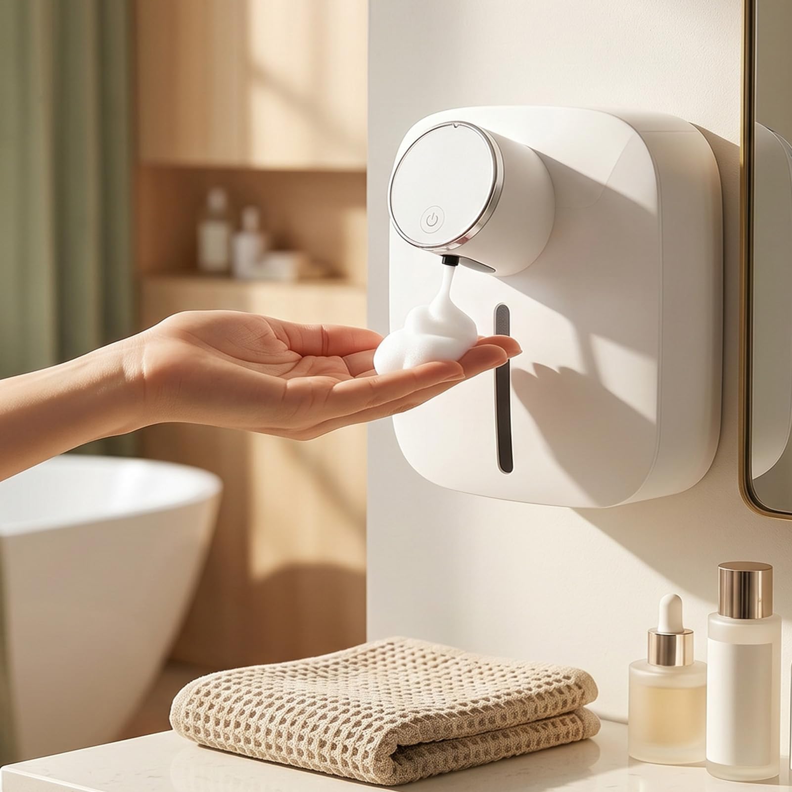 banapoy Dispensador Automático Jabón Espuma Manos | Sensor sin Contacto Lavadora Manos Recargable Montada Pared 230 Ml y 3 Niveles para Baño, Oficina, Restaurante, Escuela