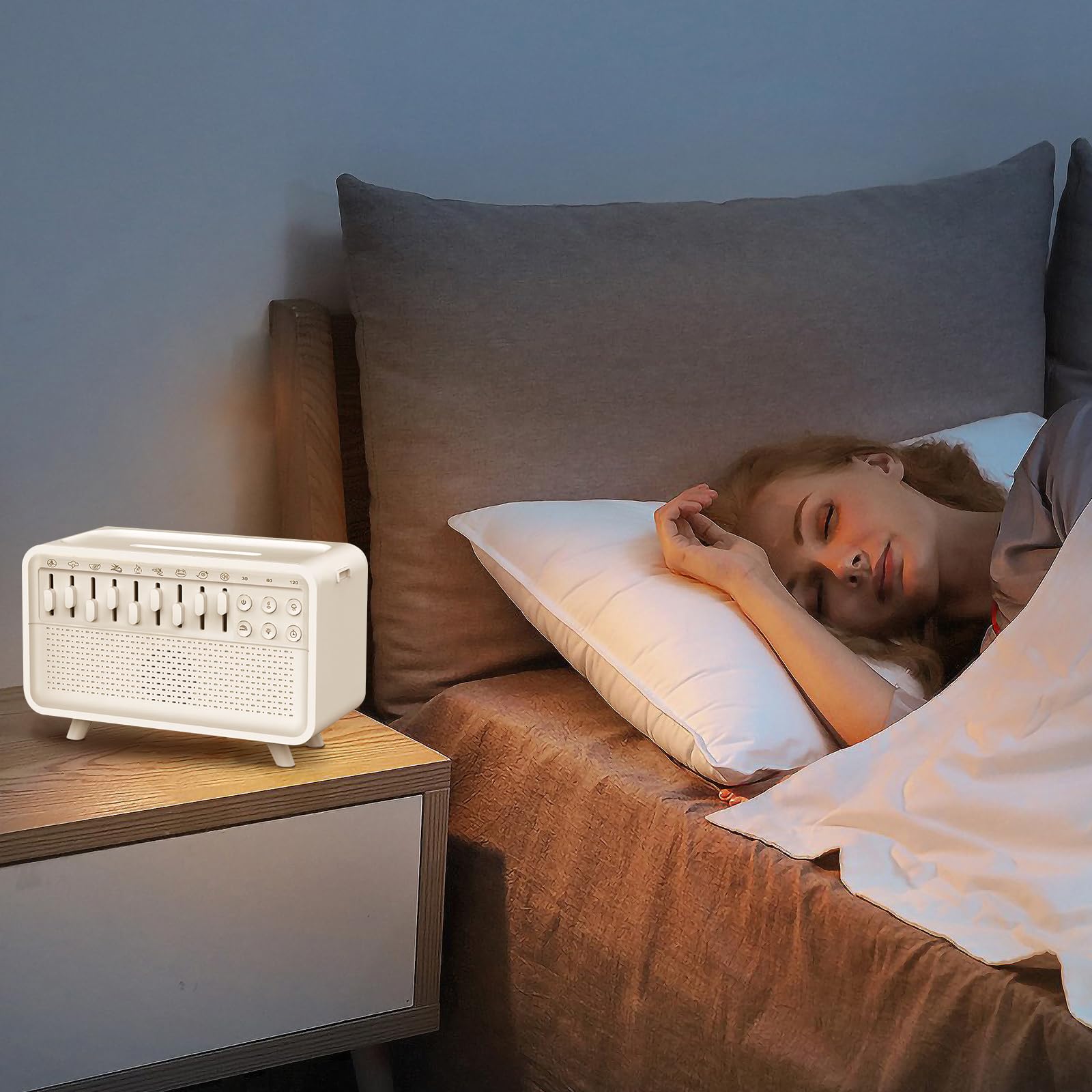 Macchina per dormire a rumore bianco con diffusore di oli essenziali, luce notturna e altoparlante per rilassarsi, migliorare il sonno