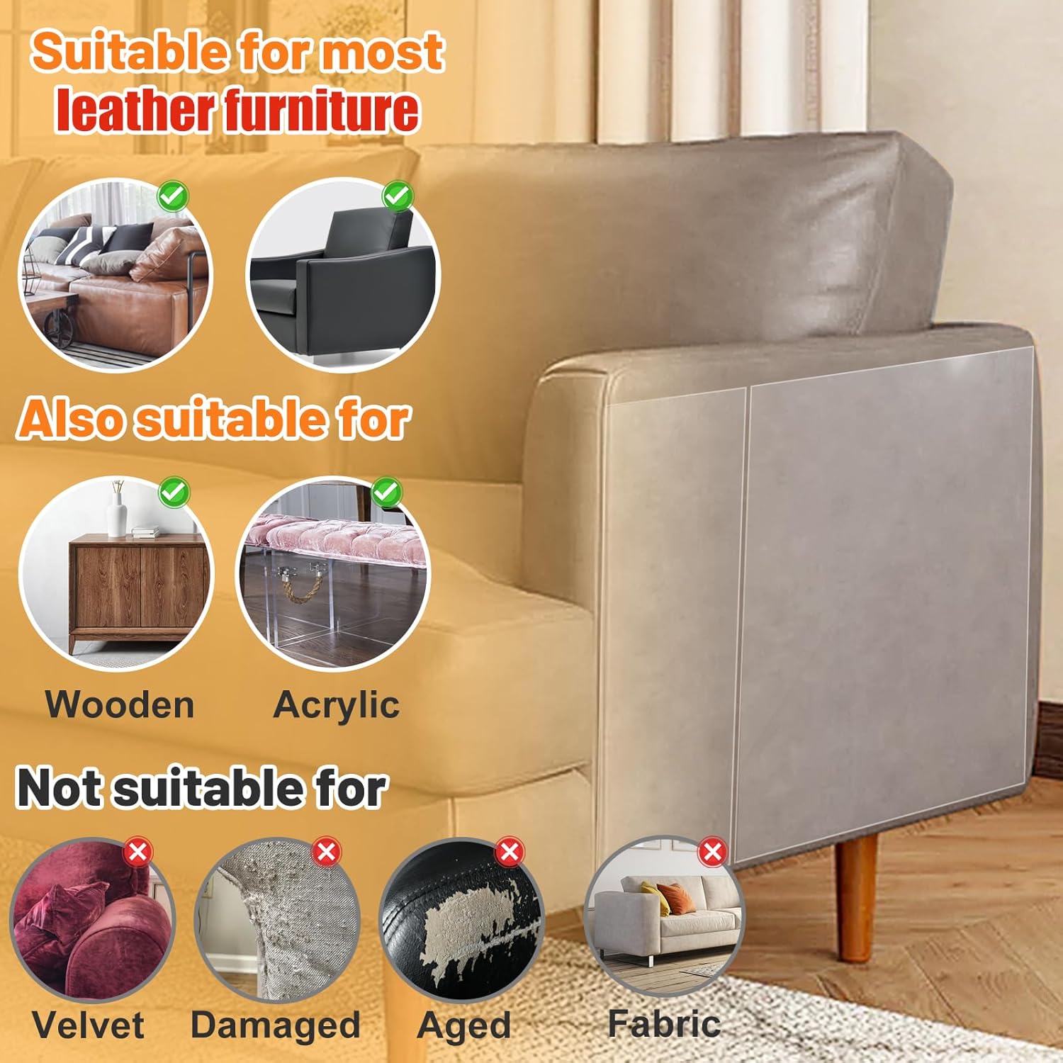 Acostop Cat Scratch Furniture Protector - Specially Designed for Leather Furniture, Easy to Remove Anti-Scratch Couch Protector from Cat, No Pins, 8 Pack - Image 4