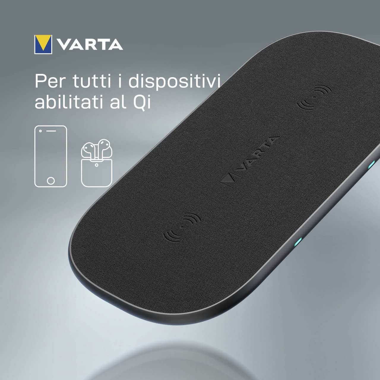 VARTA Caricatore wireless Multi 20 W, fino a 20 W, Qi kompatibel, Nero | ricarica wireless di 2 dispositivi insieme, anche con custodia, incl. USB C Cavo, ricarica pass-through