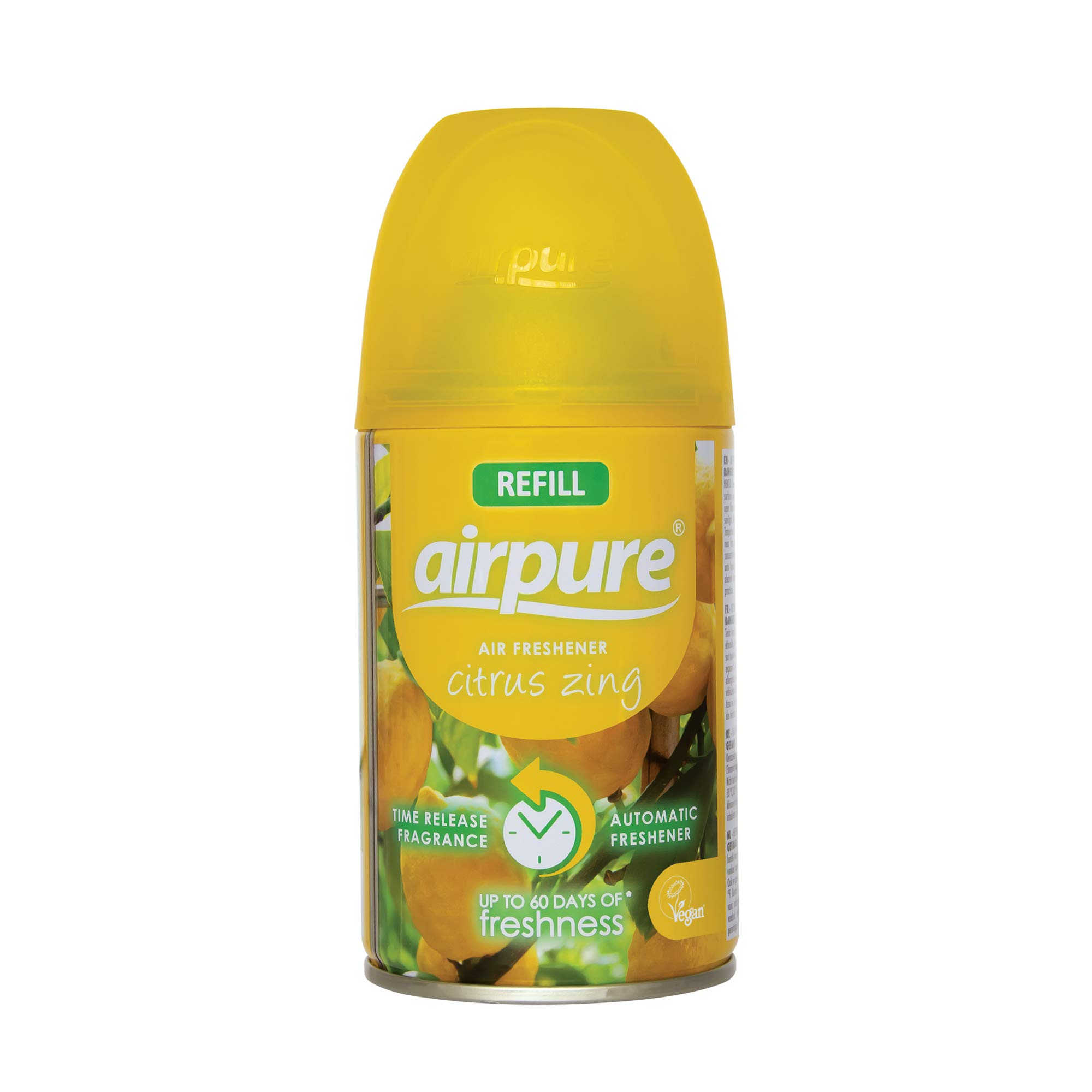 AIRPURE Air-O-Matic Air Freshener Refill, 250ml, Automatic Spray Fragrance for Home, Office, Kitchens and Anywhere for a Burst of Fresh Scent - Citrus ZING Fragrance