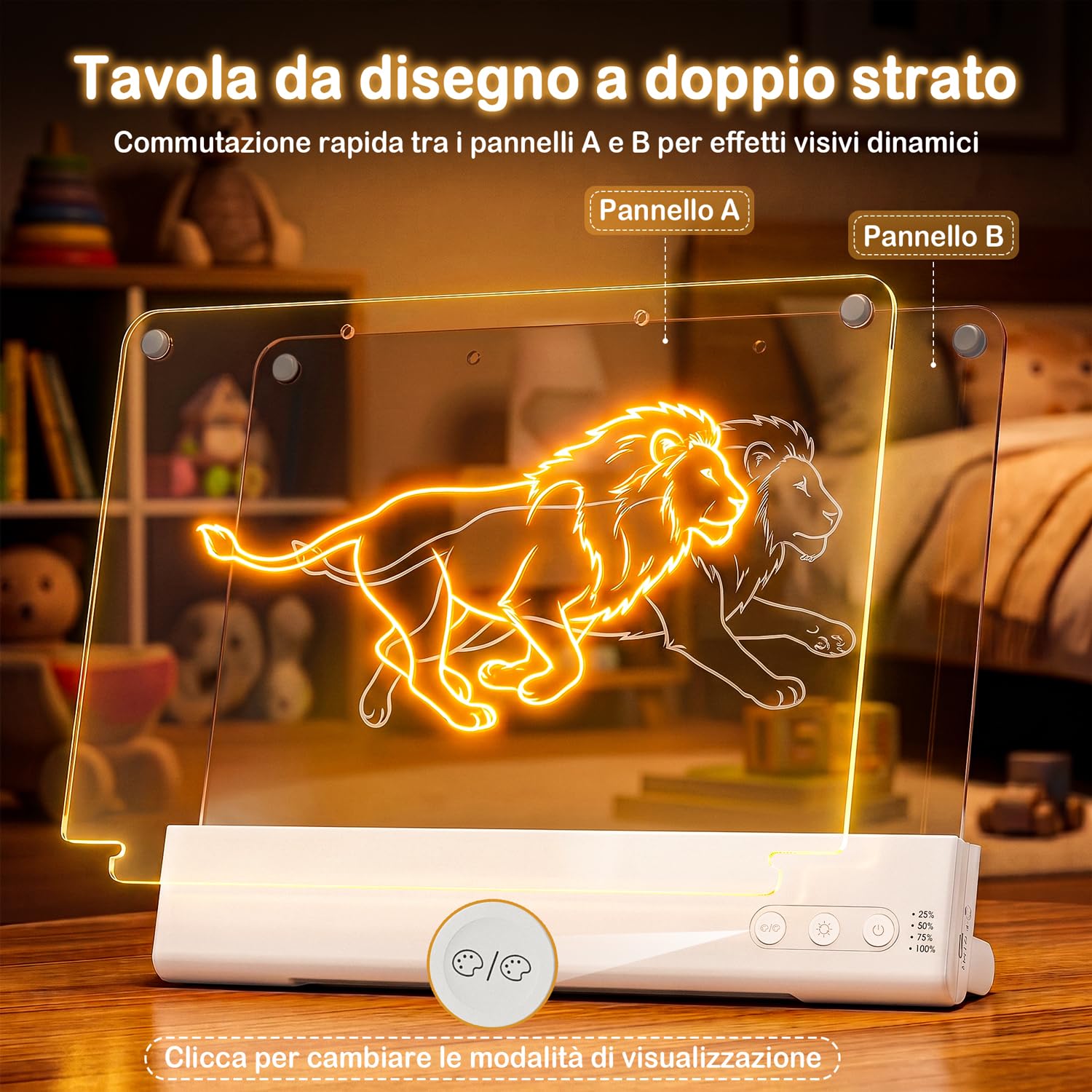 CIMELR Lavagna LED Doppio Strato Ricaricabile, Regalo per Bambini 5-10 Anni | Acrilico 16" ultraresistente, rimovibile e lavabile, 15 modalità luce, 8 pennarelli – perfetto per viaggi e famiglia