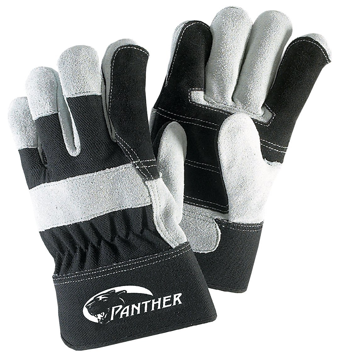 Galeton 2433-XL Panther Double Palm Select Leather Gloves, Safety Cuff, X-Large, Black/Gray (Pack of 12)