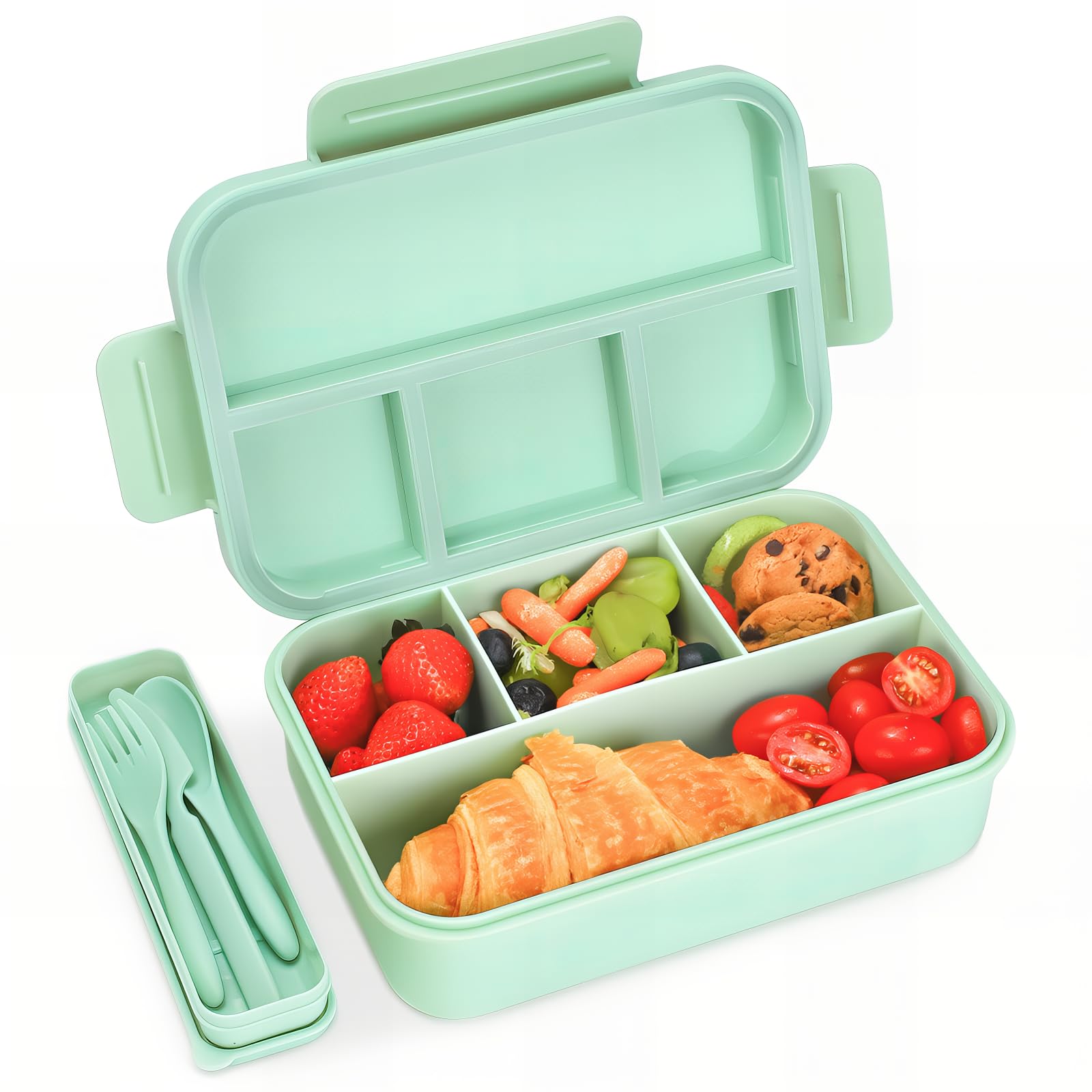 Bugucat Bento Lunch Box 1300ML, Leak-Proof With 4 Compartments, Cutlery for Kids and Adults