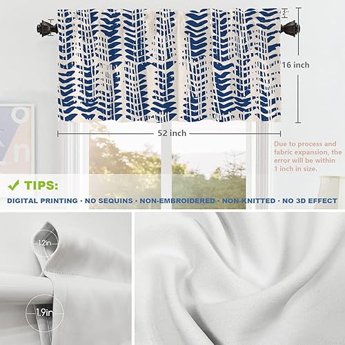 Miniatura 5 de Shrahala Cenefas japonesas de cocina folclórica, textura de hojas de batik de índigo natural japonés, cortina de media ventana, tratamiento de