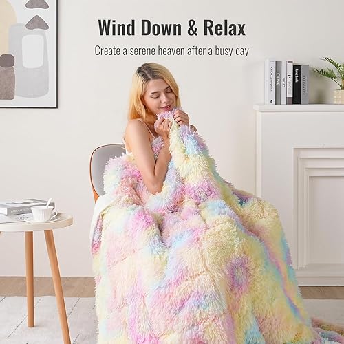 Miniatura 4 de Uttermara - Manta de forro polar sherpa con peso de 15 libras para adultos, lujosa piel sintética lanuda y acogedora manta de sherpa mullida en el