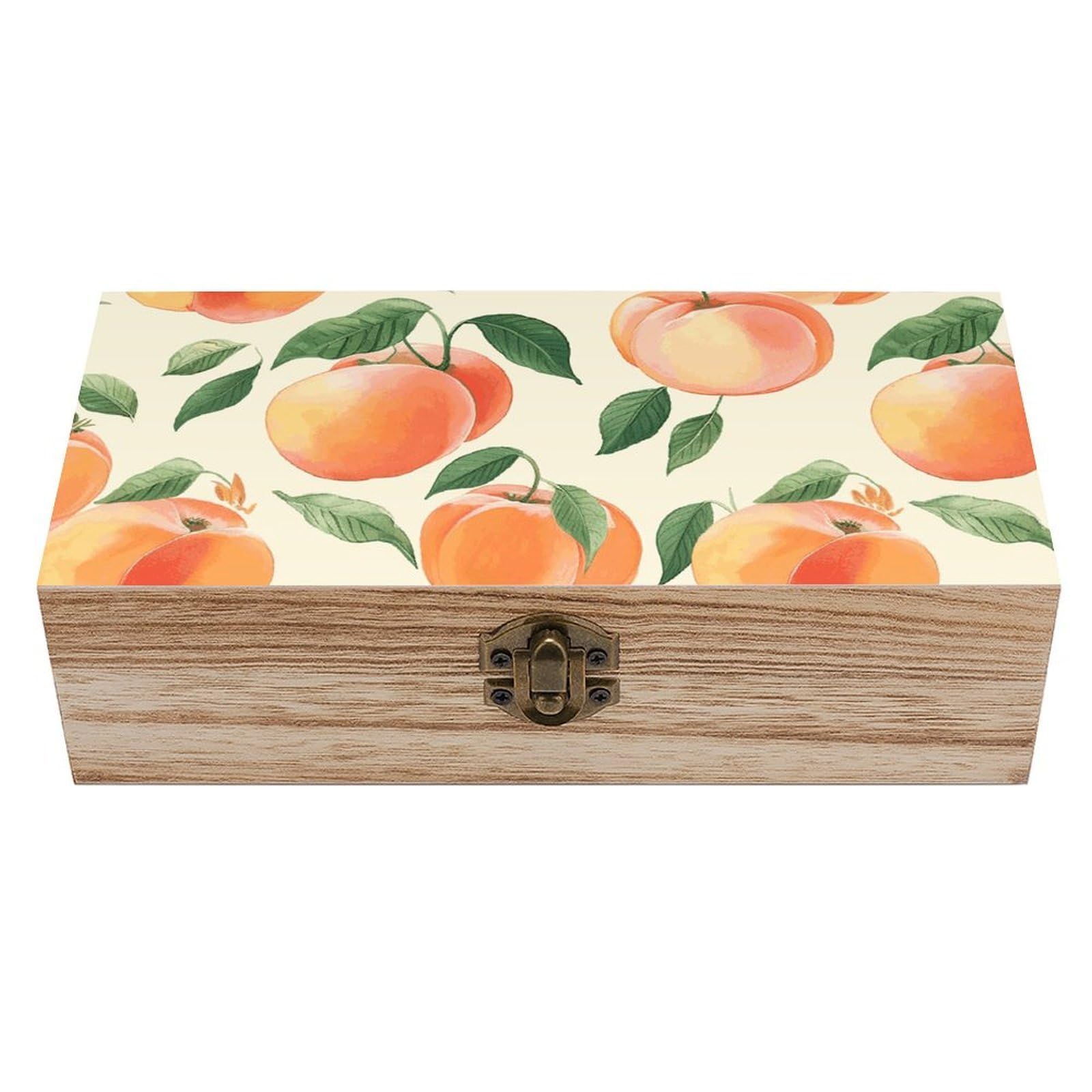 NONHAI Wooden Storage Box Peach Wood Gift Box with Hinged Lid Vintage Decorative Jewelry Boxes Memory Box for Jewelry Art Hobbies Home Storage Treasure Keepsake Gift 7.9''x3.9''x2.3''