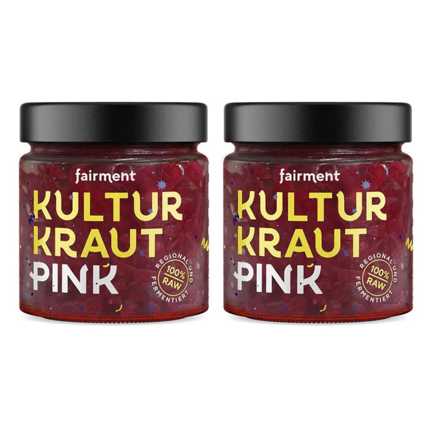 fairment culture herb pink - living organic sauerkraut in glass with red cabbage ginger and coriander - naturally fermented and not pasteurized