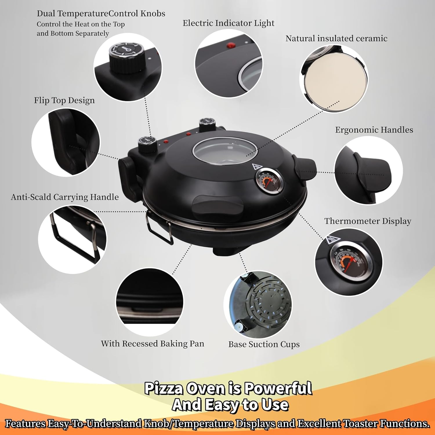 Pizza Oven – Electric Pizza Oven Indoor Portable, 12 Inch Indoor Pizza Oven Countertop Pizza Maker, Pizzas Machine Heats up to 800˚F for Stone Baked Pizza at Home As Seen on TV