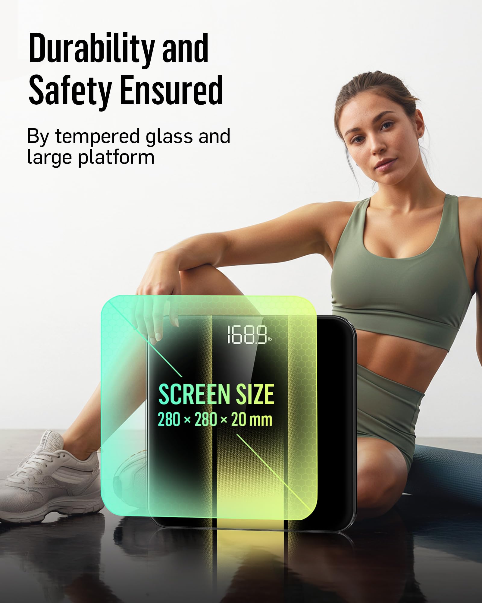 RunStar Bilancia Pesapersone Digitale, Bilancia professionale ad alta Precisione, Max 180 kg, Display Retroilluminato a LED Chiaro, Bilancia Precisa in Vetro Temperato da 6 mm