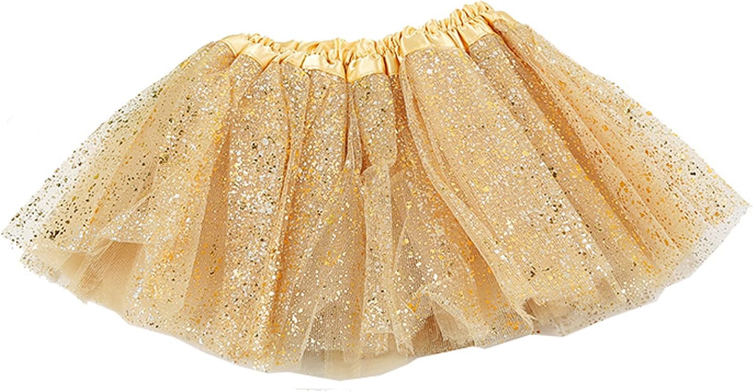 Baby Girls Gold Tutu Skirt, 3 Layer Sparkly Sequin Tulle Tutu for 3-12 Months (One Size), Infant Toddler Birthday Halloween Party Princess Dress Up Outfit Cake Smash Photo Props