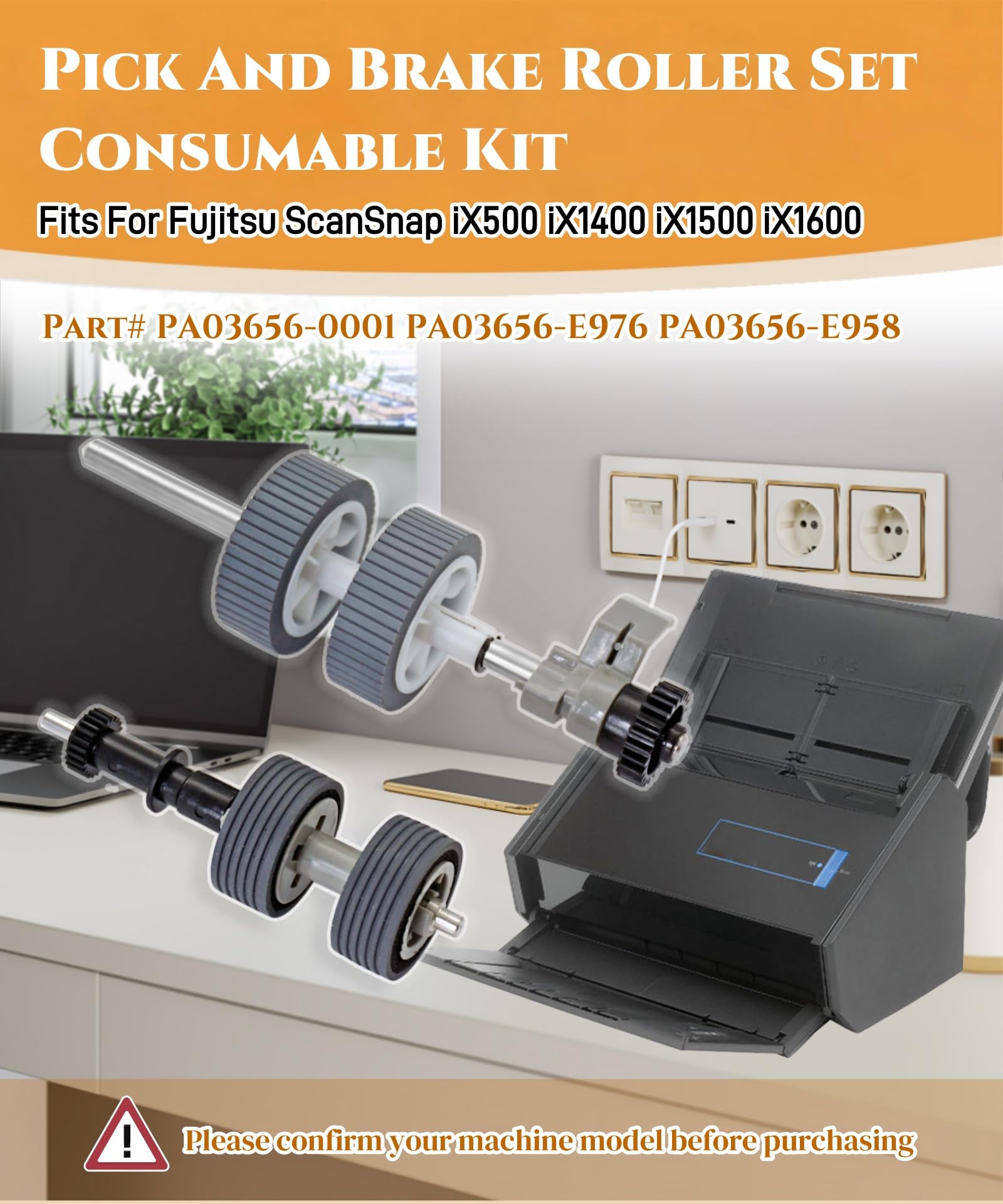 PA03656-0001 Scanner Exchange Roller Kit/Pick and Brake Roller Set Consumable Kit Fits for Fujitsu ScanSnap iX500 iX1400 iX1600,Part# PA03656-E976 PA03656-E958