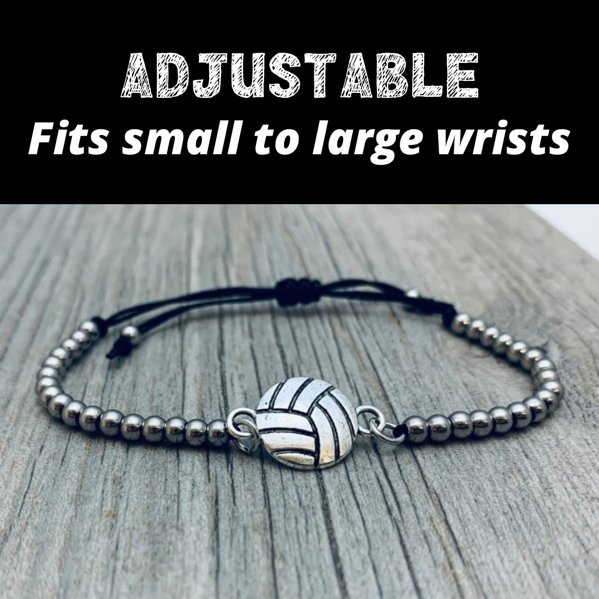 Sportybella Volleyball Charm Bracelet, Adjustable Silver Beaded String Bracelet, Gifts For Women, and Teens