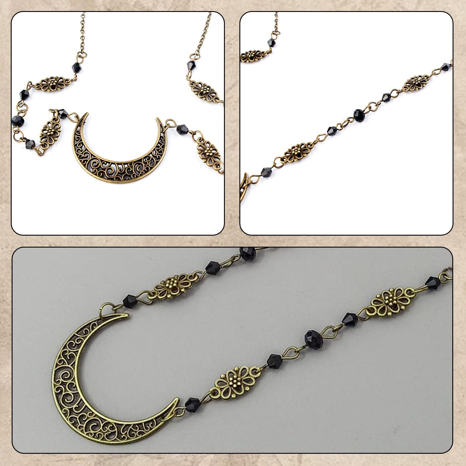 Catena per Testa Bohémien Catenina per la Testa a Forma di Luna Nera con Perline Accessori per Capelli per Donne e Ragazze Accessori per Capelli da Vacanza Regolabili