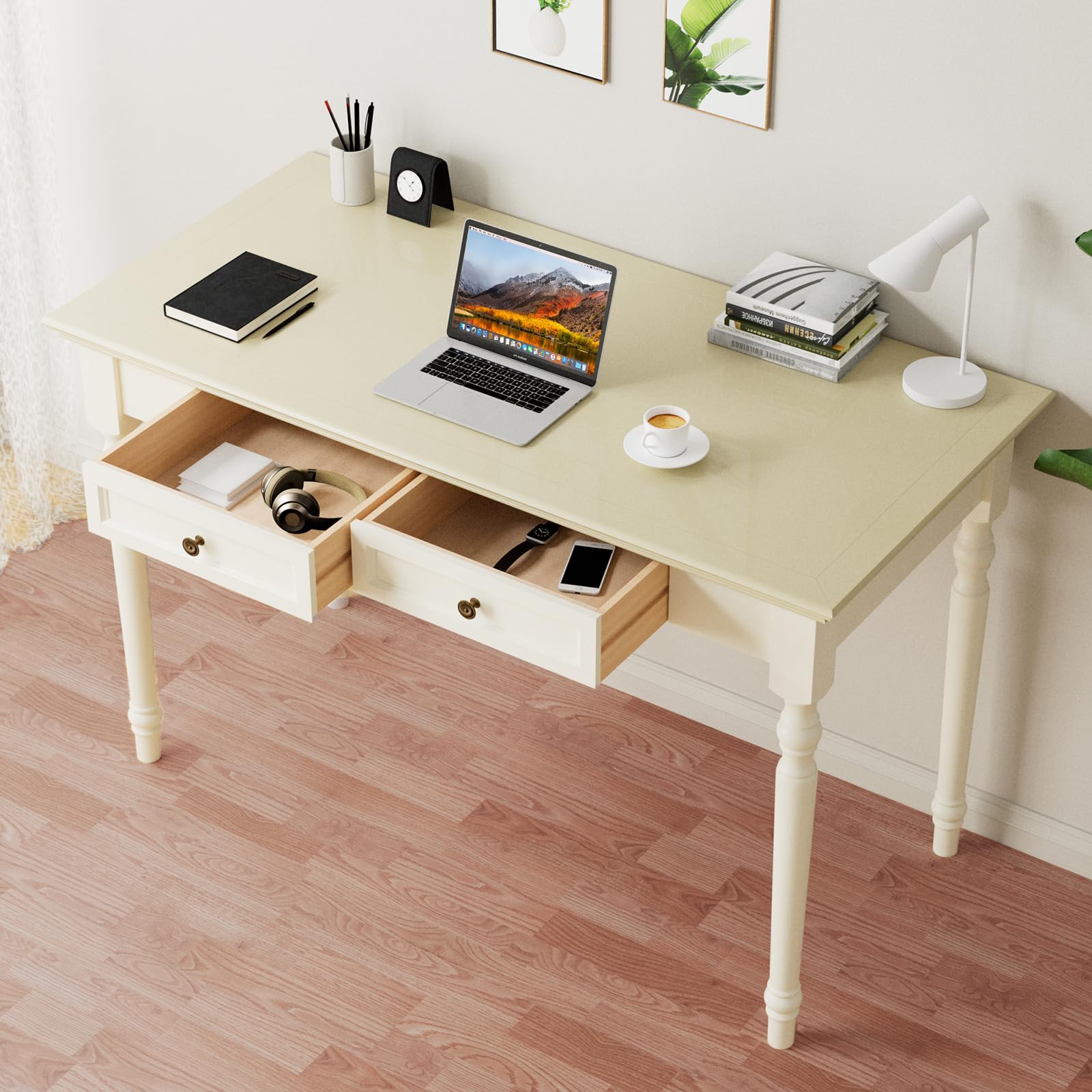 French Country Desk – Solid Wood Desk With Drawers, 47 inch Solid Wood Computer Desk for Entryway, Living Room or Study Workspace Office or Dressing