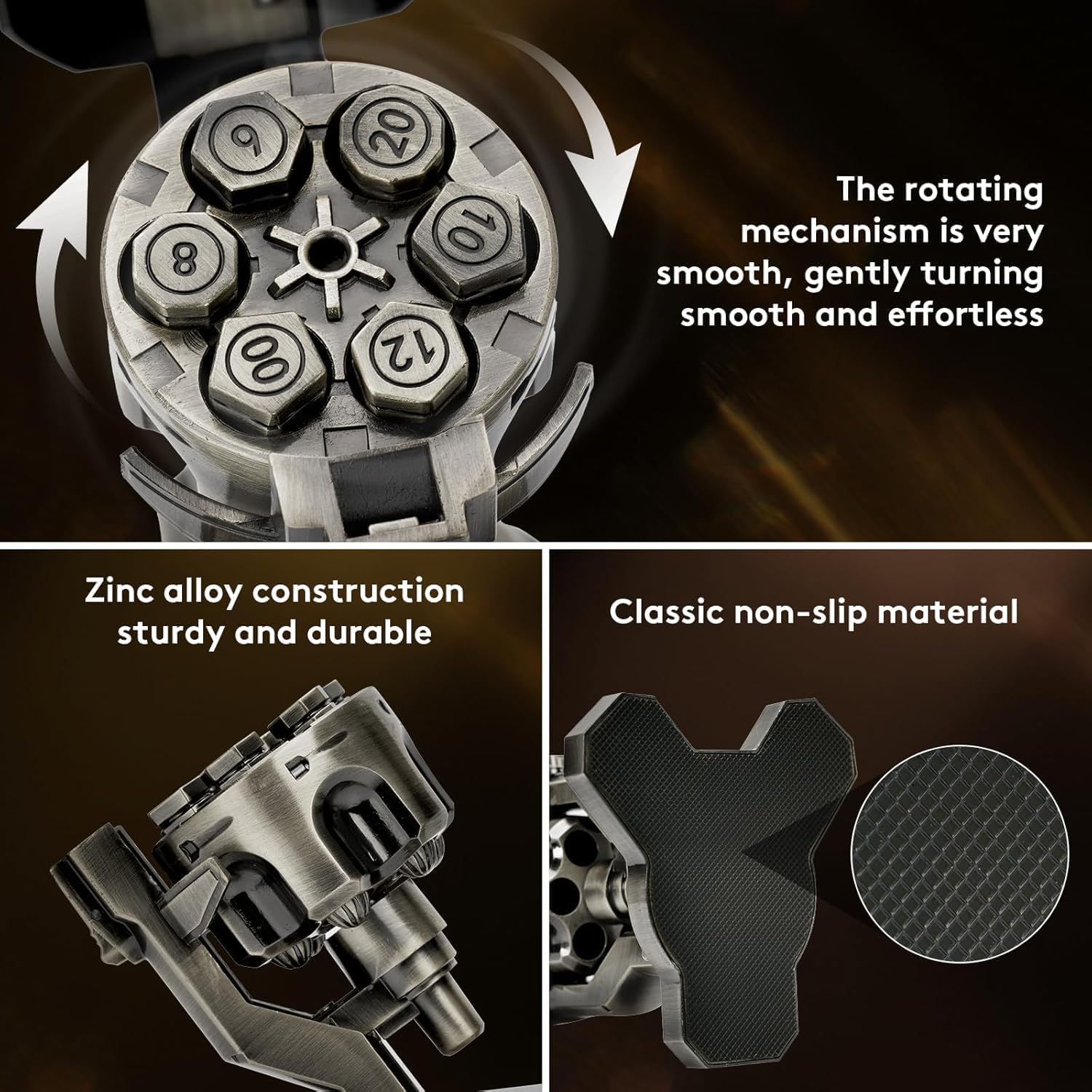 DND Bullet Nest Dice Set with Revolver Cylinder Dice-Spinning Rocker Container with Wand Dice Metal Polyhedral - Holder DND Dice Set for D&D Sci-Fi War Crime Theme Tabletop Games