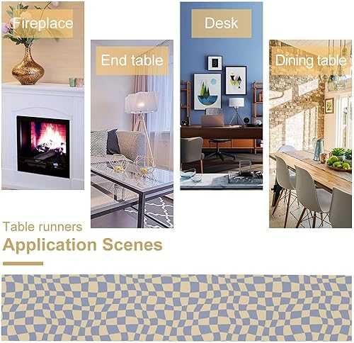 Miniatura 75 de Camino de mesa ondulado de los años 70, retro, hippie abstracto, vintage, verde, rosa, con estampado de ondas para el hogar, cocina, comedor, patio,