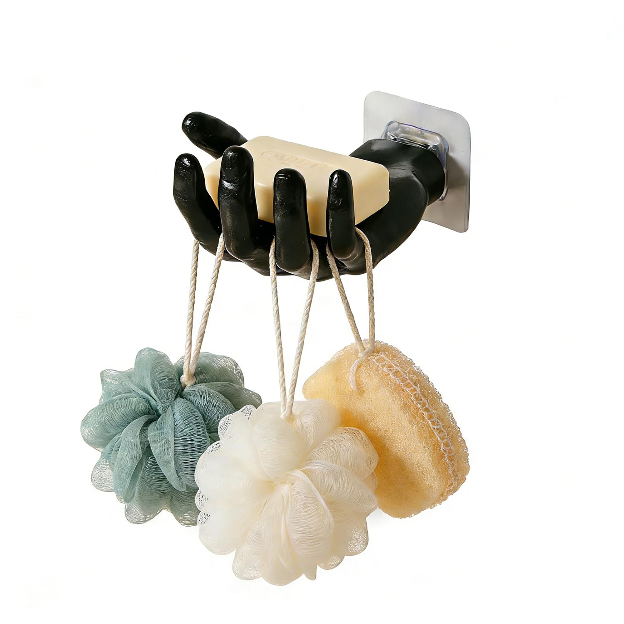 Handförmige Seifenschale selbstklebend ohne Bohren – 5 Haken. Wandmontage, Kunststoff, schimmelresistent (Mold), seifenhalter mit Ablaufrinne. seifenschale dusche, Badezimmer seifenhalter(schwarz)