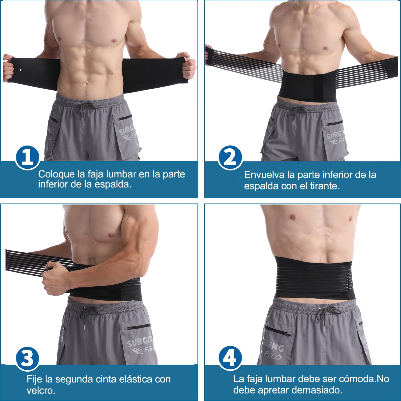 Paskyee Faja Lumbar Hombre y Mujer de la Espalda con 6 Soportes - Soporte Lumbar Para Aliviar el Dolor Ajustable la Parte Inferior de la Espalda, Para Lesiones lumbares y de espalda