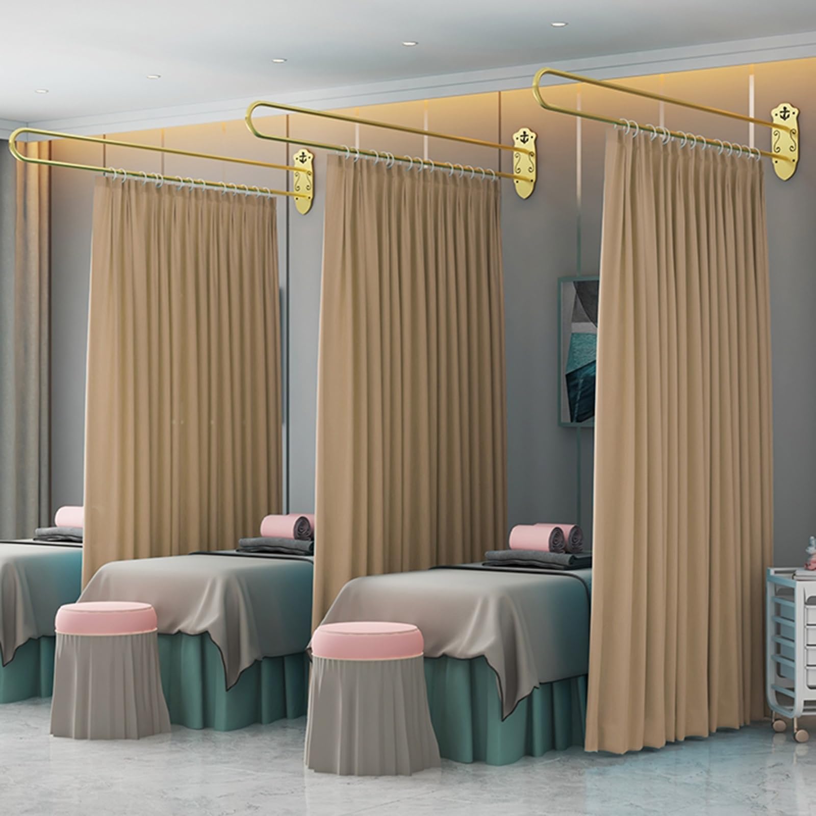 GLDYTVF Set of 3 Metal U Shaped Curtain Rods for Room Dividers 200cm/6.6ft Gold Hanging Rods for Beauty Salons Rooms Hospitals Durable & Stylish Separation Solutions
