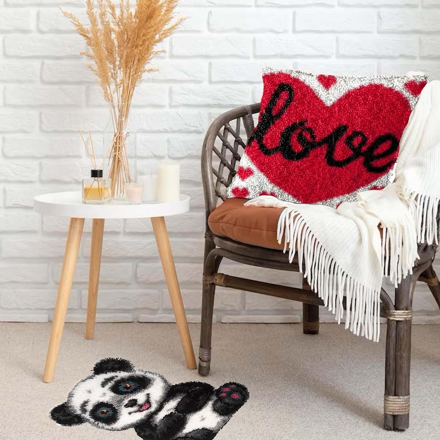 GemJelry Latch Hook Kits for Adults DIY Love Pillow Cover Beginner Cross Stitch Kits with Preprinted Canvas Crochet Yarn Kits Creative Hand Craft Home Decoration 17'' X 17''