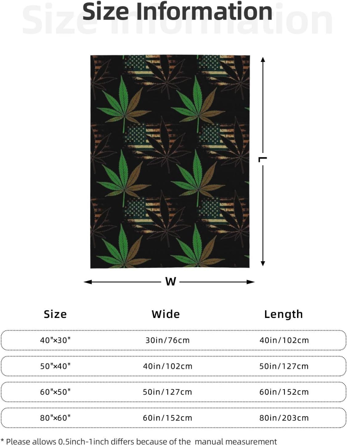 Soft Flannel Blanket for Men Women, Weedleaf Leaves Painting American USA Flag Black, Fall Blankets Queen King Size, Warmer Personalized Throw Blanket for Sofa Couch Bed Birthday, 60"x50"