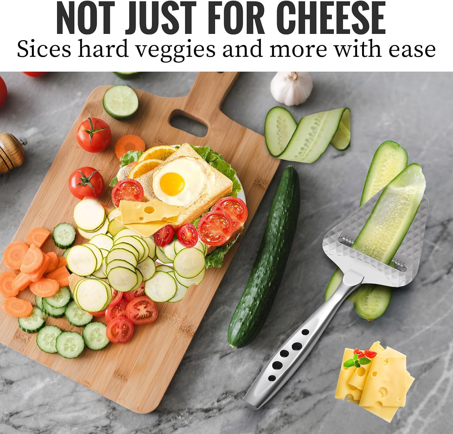 Monaco+ Premium Cheese Slicer, Stainless Steel Cheese Plane, Non-Stick