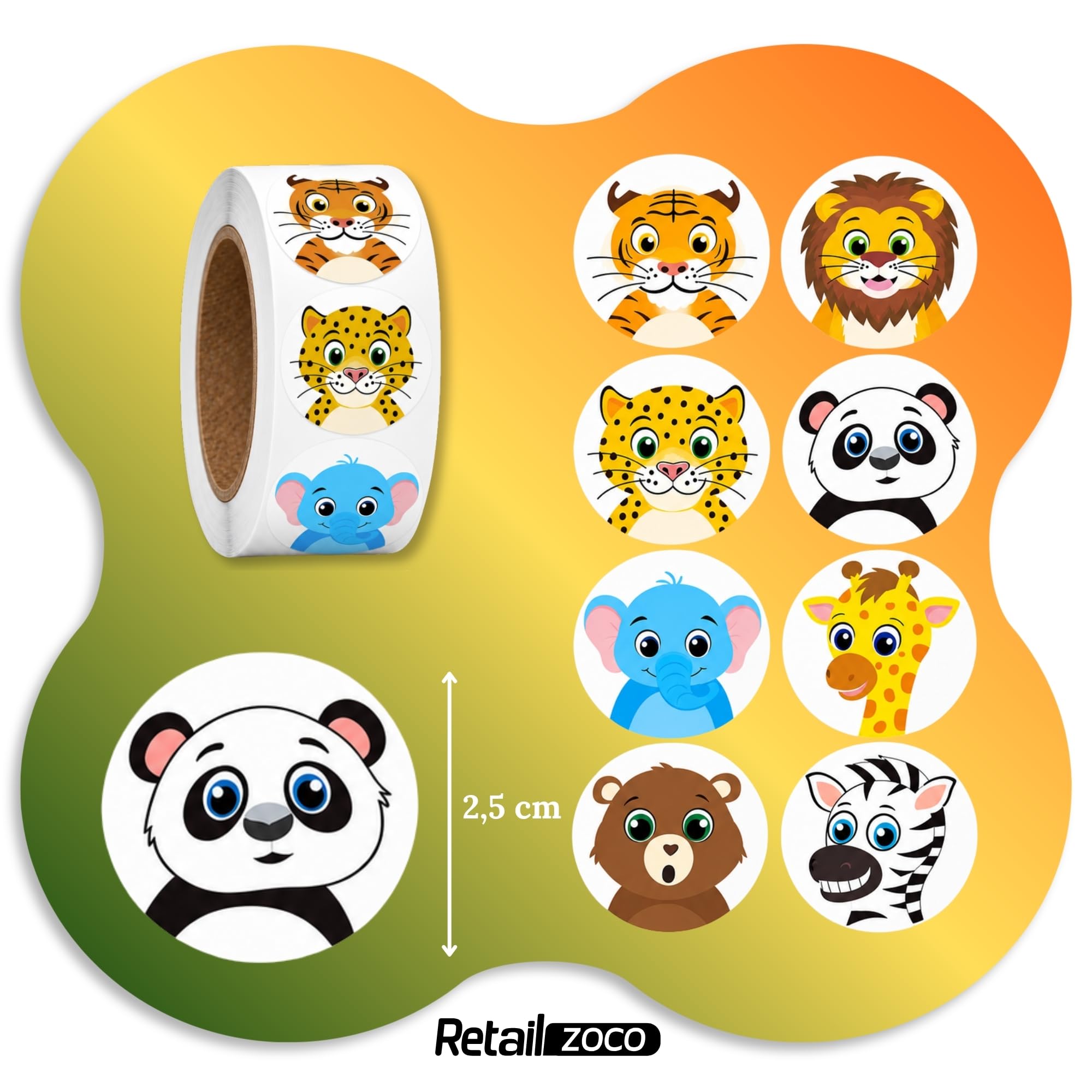 Rollo Pegatinas animales Selva para niños, animal stickers, 3 Unidades - imagen 4