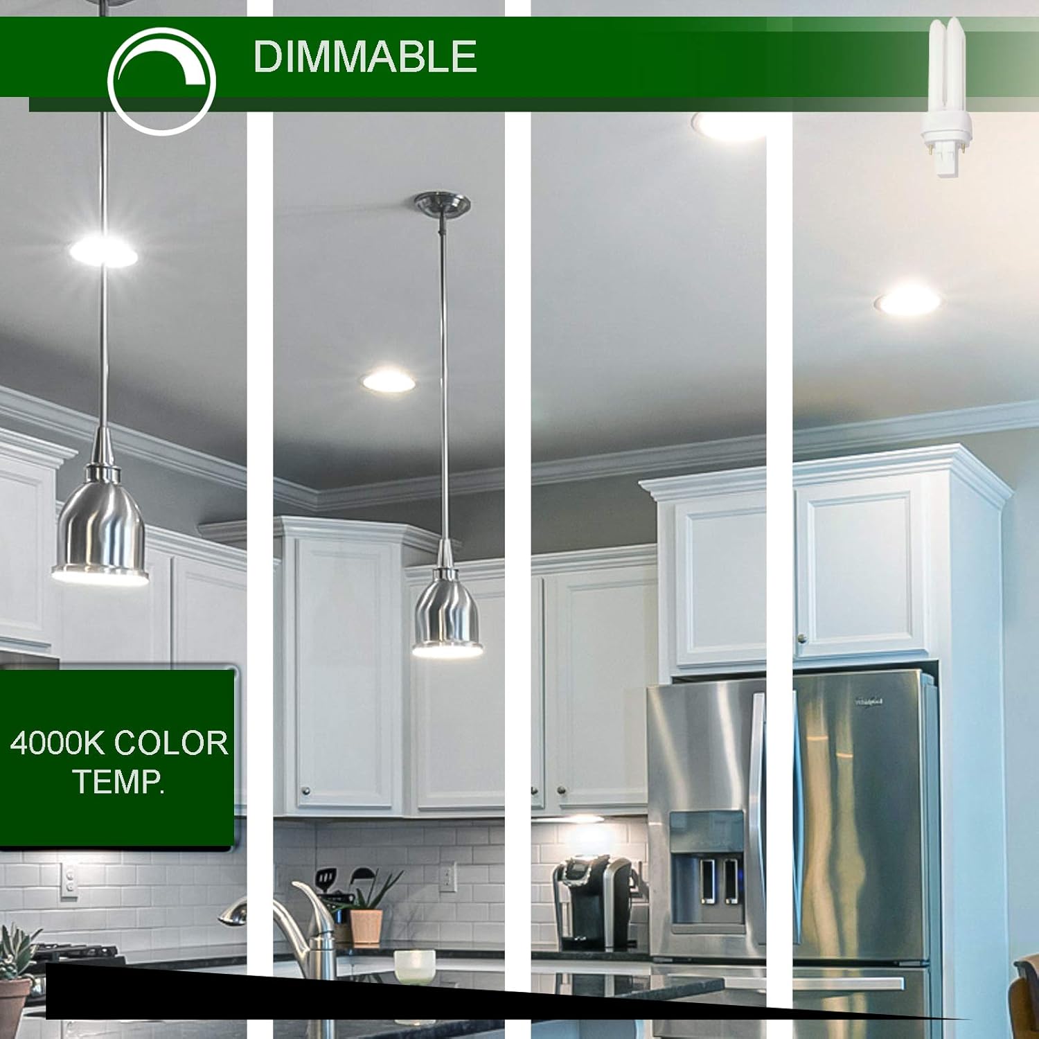 DYSMIO 13 Watt CFL Light Bulbs 2 Pin GX23-2 Base 4100K Cool White 13W High Output 800 Lumens Double Tube Compact Fluorescent Light Bulbs Plug-in 4 Pack