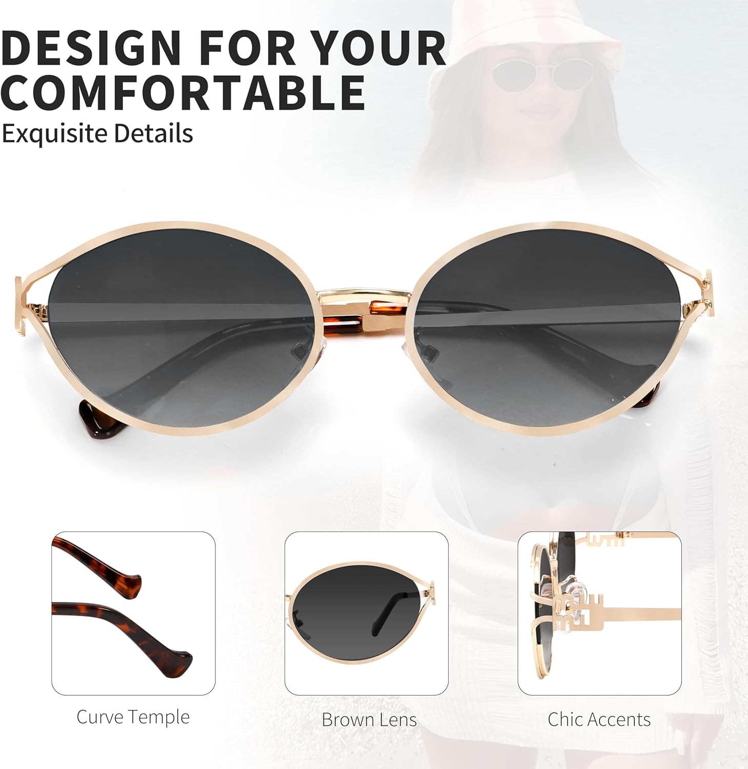 BOTEN Retro Oval Sunglasses for Women Men Small 90s Sun Glasses Trendy Gold Frame Round Shades Cute Designer Sunnies - Image 5