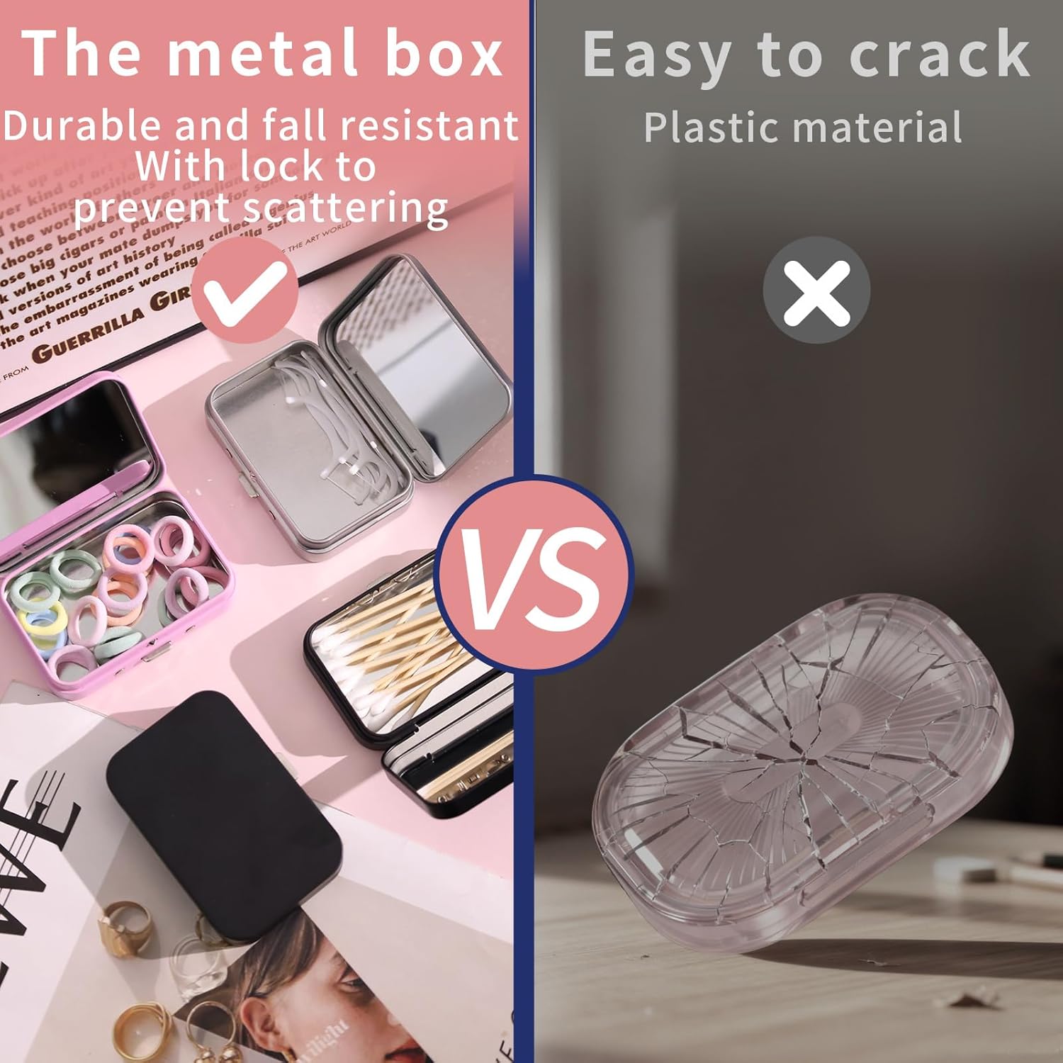 4Pcs Qtip Holder Hair Tie Containers with Mirror,Travel Cotton Swab Holder Flosser Dispenser,Small Travel Containers for for Travel, Dates,Dinners and Hotels(2 Black, 1 Silver, 1 Pink) - Image 4